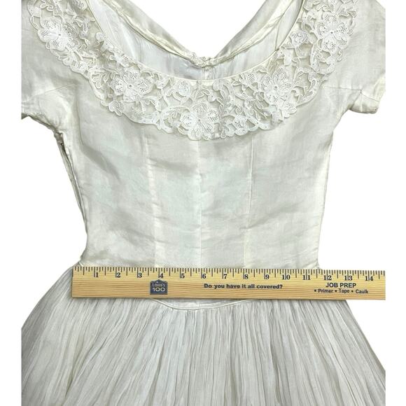 Vintage Wedding Dress Tea Length Lace Collar Short Sleeve Cottage Fairy Handmade - Picture 11 of 13
